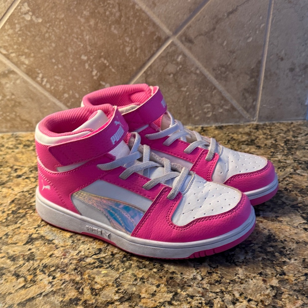 Puma Kids' Pink and White High-Top Sneakers